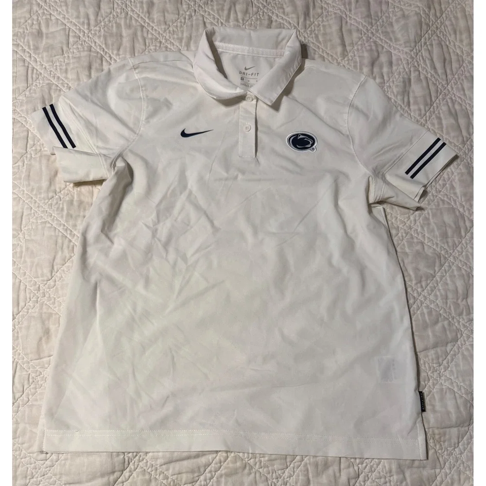 Nike Penn State Nittany Lions Dri-FIT Polo Shirt Womens Medium White Navy Blue